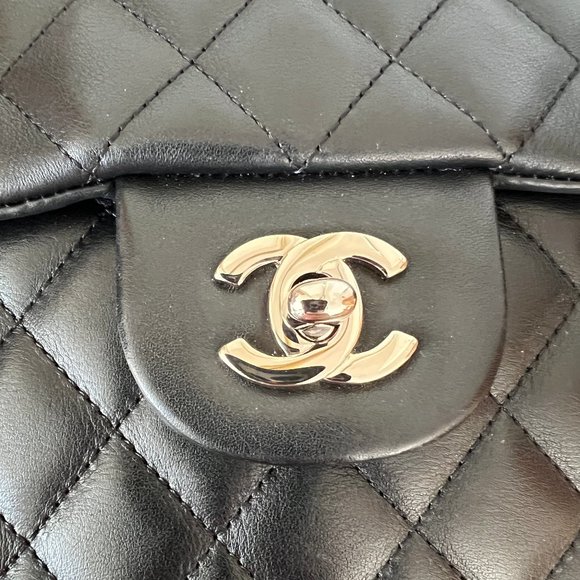 CHANEL Black Lambskin Leather Cambon Handbag Limited Edition White CC Logo RARE - Picture 7 of 16